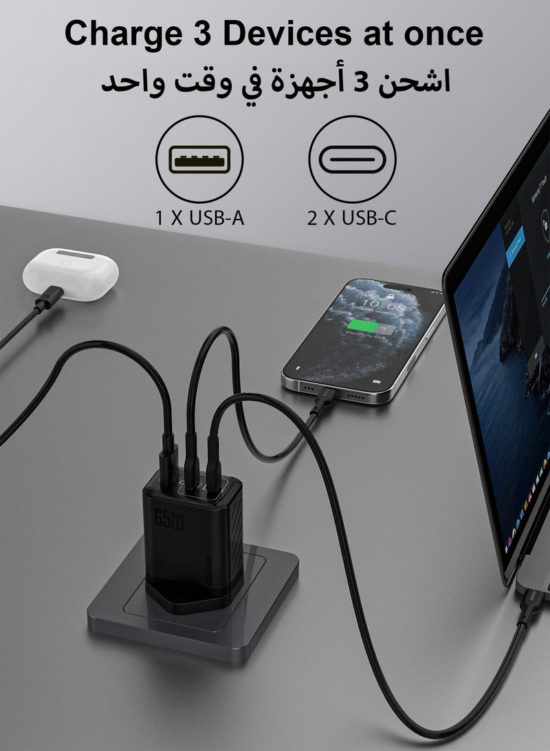 DUDAO 65W GaN 3-Port Super Fast Charger Set, Compact Laptop Charger Type C Wall Charger, USB + 2*Type-C Power Adapter whit 240W Type-C Cable, 9-Layer Safety Protection, Smart Temperature Control, Compatible with All Phone Models, Tablets, Laptops, Watches - Image 2